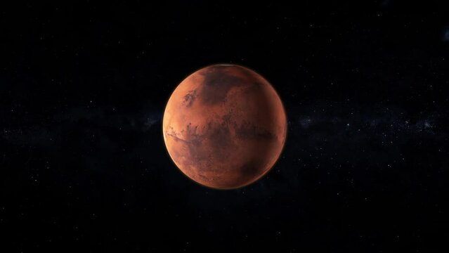 Spinning planet mars on dark .Planet mars sun rise isolate on dark