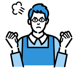 怒っているメガネをかけた主夫
