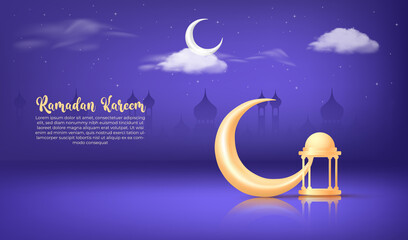 Obraz na płótnie Canvas 3d ramadan kareem background with golden lamp