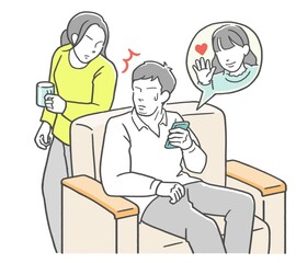 妻にスマホを覗き込まれ慌てる夫