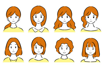 笑顔の若い女性の線画イラスト