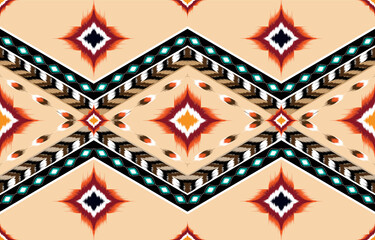 Beautiful Ethnic abstract ikat art. 
Seamless pattern in tribal, folk embroidery, and Mexican style.
Aztec geometric art ornament print.
Design for carpet, wallpaper, clothing, wrapping,fabric,cover,