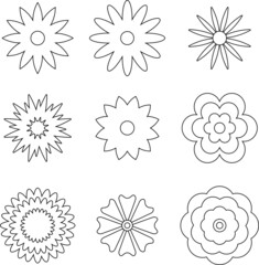 Linear flowers vector set