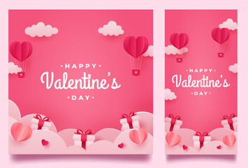 Happy valentines day banner and background with romantic valentine decorations bundle