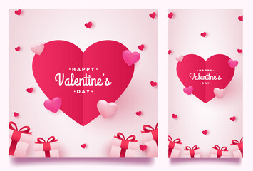 Happy valentines day banner and background with romantic valentine decorations bundle