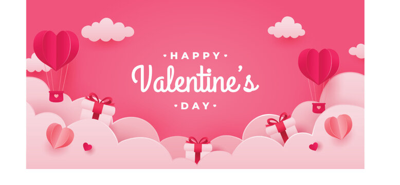 Happy valentines day banner and background with romantic valentine decorations bundle