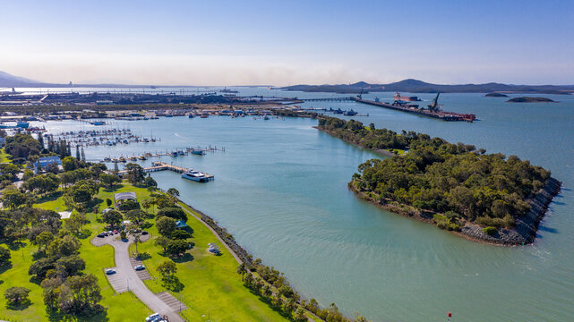 Aerial view of marina, port, spinnaker park