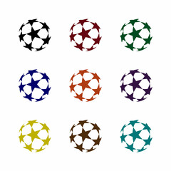 Soccer balls - set. Ball symbol. Set of soccer balls in different colors on white background, flat style. Vector illustration