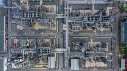 Oil refinery plant at industrial zone, Aerial view oil and gas business petrochemical industrial,...