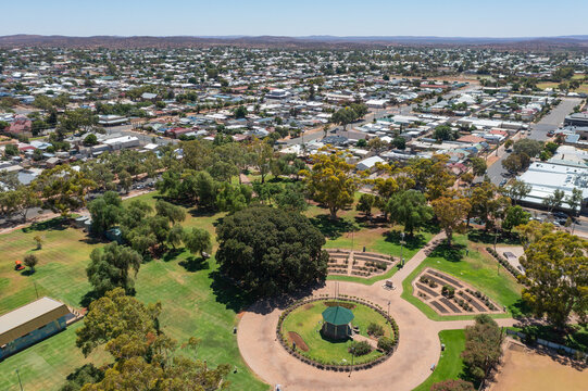 Aerial View Of A Landscaped Garden In An An Out Back Town