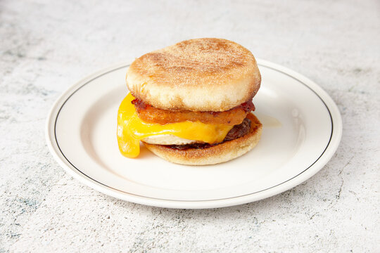 Sausage and egg muffin on plate