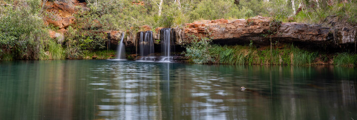 a morning panorama of the popular fern pool at dales gorge in karijini national park of western...