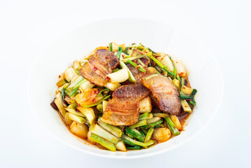 Chinese food buckwheat head stir-fried with bacon