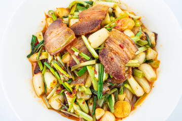 Chinese food buckwheat head stir-fried with bacon