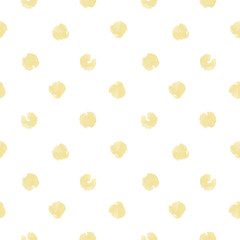 Watercolor seamless pattern with warm yellow watercolor stains, glowing balls of light on white background.