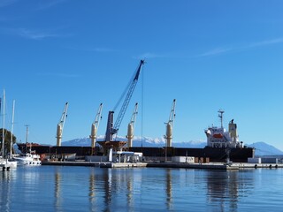 Fototapeta premium preveza city new port yatches boats ships in lbue sea and sunny winter day in greece