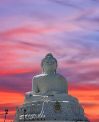 Big Buddha lovely large statue made from white marble on top of mountain in Phuket Thailand
