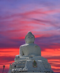 Big Buddha lovely large statue made from white marble on top of mountain in Phuket Thailand