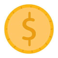 Large, yellow coin on a white background. Money design. Vector graphics. A trifle. Gold coin. Finance. Simple, modern style. Isolated.