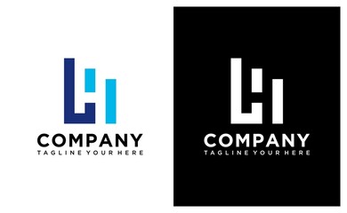 Creative design letter LH building house logo symbol. on a black and white background.