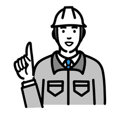 笑顔で提案をしているヘルメットをかぶった現場作業員の男性
