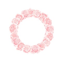 Cream pink rose frame in the shape of circle, hand draw vector illustration