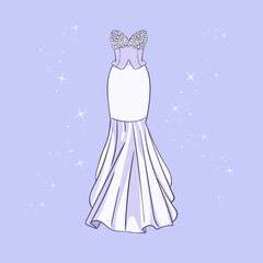 Model of a wedding dress with sequins around