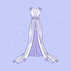 Model of a wedding dress with sequins around