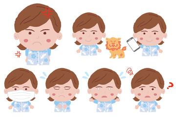 いろいろなポーズをする沖縄のかりゆしウェアを着た若い女性