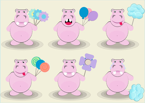 Cute pink hippo set