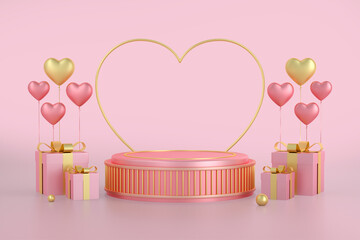 3D Empty Podium Display with Hearts and Gifts