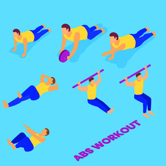 ABS workout pose icon set isometric 3d vector illustration concept banner, website, landing page, ads, flyer template