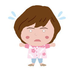 びっくりする沖縄のかりゆしウェアを着た女性　イラスト素材