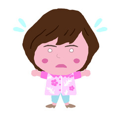 びっくりする沖縄のかりゆしウェアを着た女性　イラスト素材