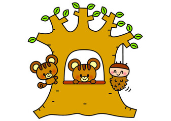 動物,リス,昆虫,子供,幼稚園,保育園,小学生,小学校,園児,幼児,保育所,落ち葉,素材,手描き,みの虫,葉っぱ