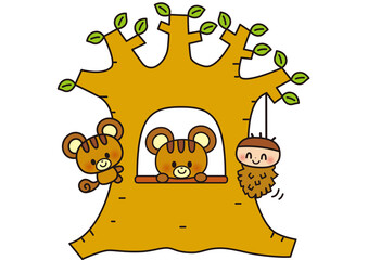 動物,リス,昆虫,子供,幼稚園,保育園,小学生,小学校,園児,幼児,保育所,落ち葉,素材,手描き,みの虫,葉っぱ