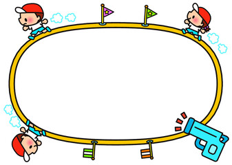 運動会,体育祭,フレーム,子供,小学校,幼稚園,保育園,小学生,学校,中学校,体育,運動,体操服,旗,徒競走,かけっこ,応援,走る,