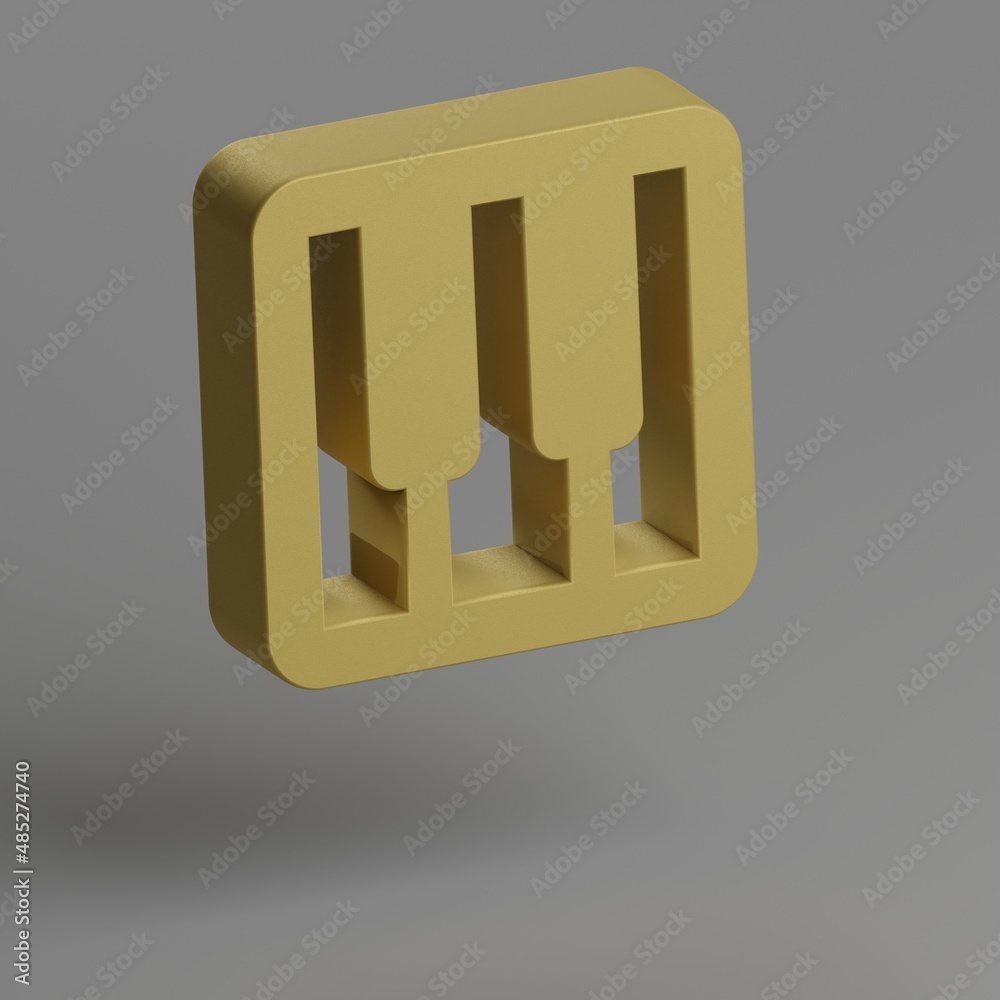 Poster  Piano icon. Yellow symbol social icons on gray background. 3d rendering illustration. Background pattern for design.