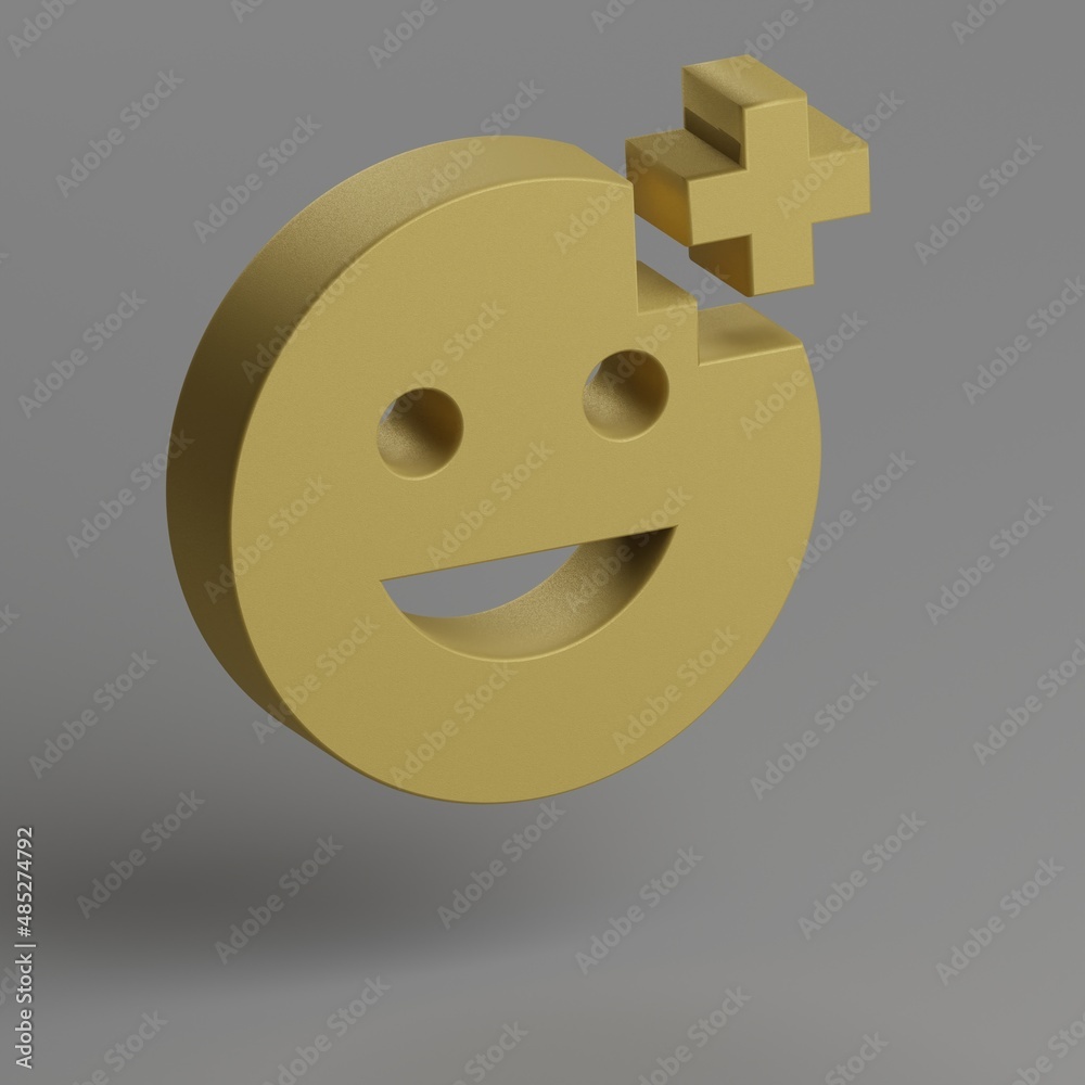 Poster Add Reaction icon. Yellow symbol social icons on gray background. 3d rendering illustration. Background pattern for design.