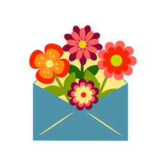 Vector illustration of flowers in an envelope. Picture for decoration, postcard for the holiday.