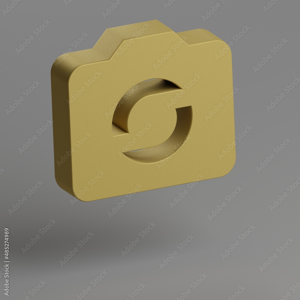 Aufkleber Camera icon. Yellow symbol social icons on gray background. 3d rendering illustration. Background pattern for design..