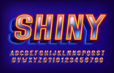 Naklejka na ściany i meble Shiny alphabet font. 3D neon letters and numbers. Stock vector typeface for your typography in retro 80s style.