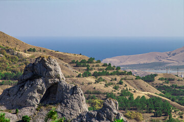 Sea view through mountains