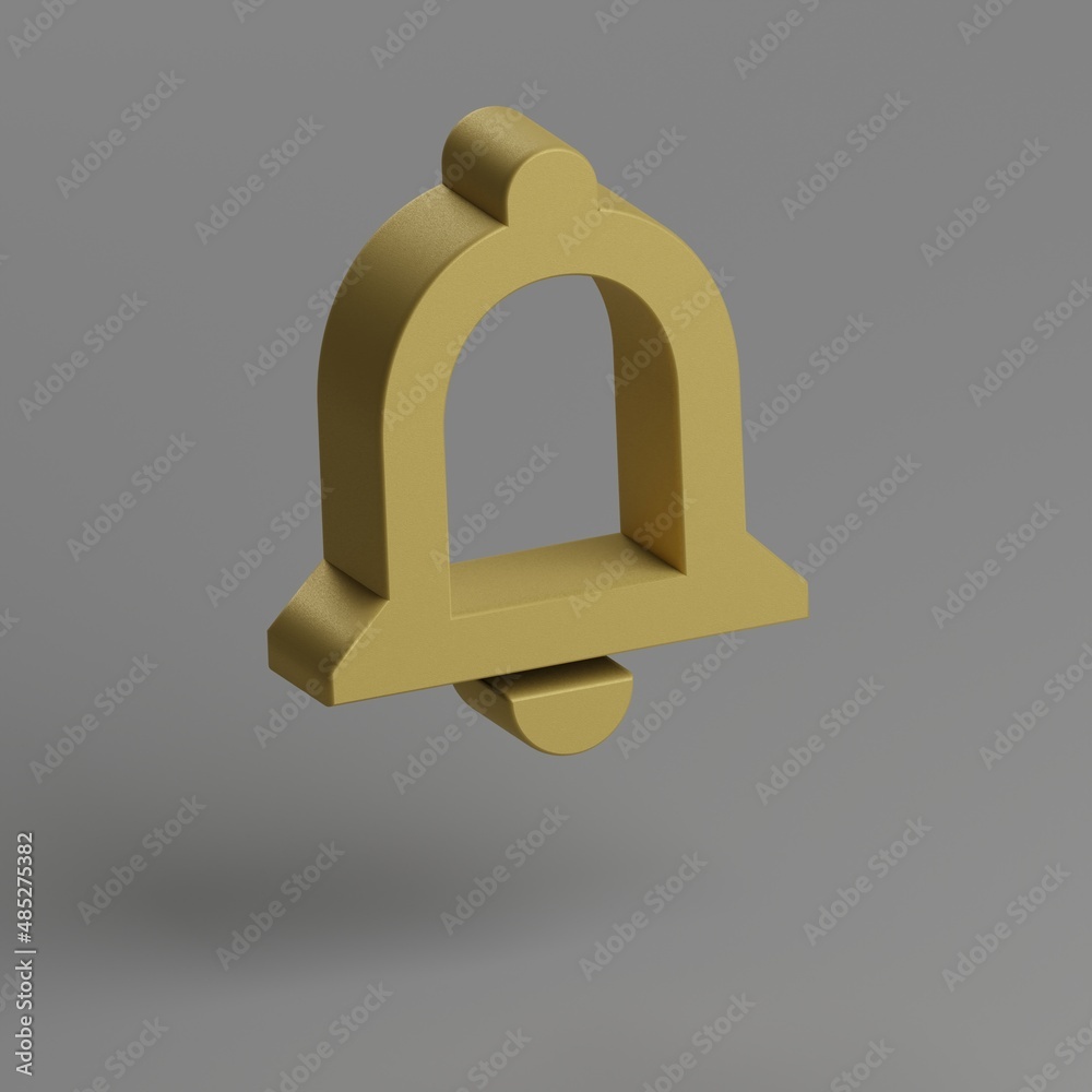 Aufkleber Notifications None. icon. Yellow symbol social icons on gray background. 3d rendering illustration. Background pattern for design.
