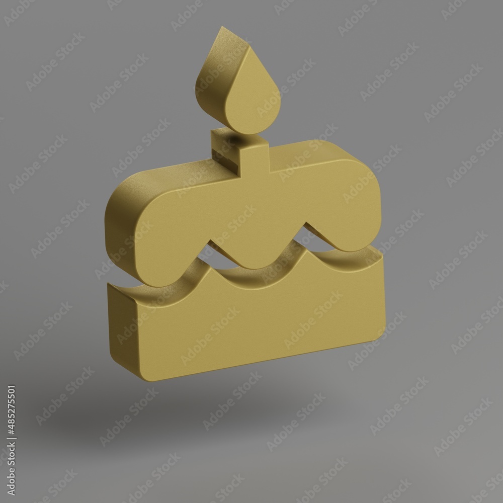 Poster Cake icon. Yellow symbol social icons on gray background. 3d rendering illustration. Background pattern for design..