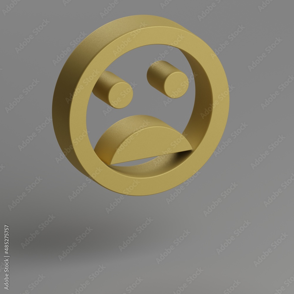 Poster Mood Bad icon. Yellow symbol social icons on gray background. 3d rendering illustration. Background pattern for design.