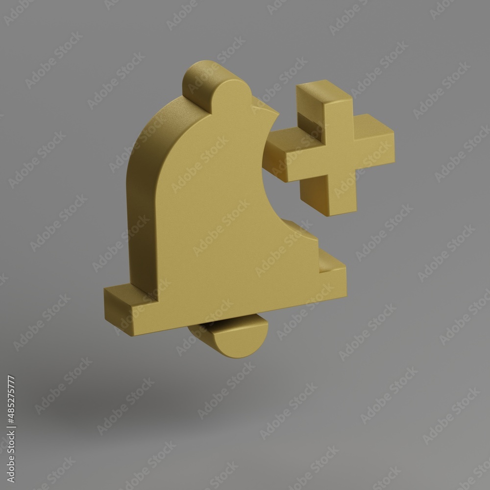 Aufkleber Notification bell Add  icon. Yellow symbol social icons on gray background. 3d rendering illustration. Background pattern for design.