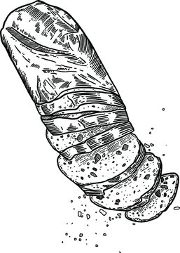 recommend clip art: Baguette Sliced Bread  Hand drawn line art Illustration