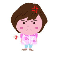 怒る沖縄のかりゆしウェアを着た女性　イラスト素材