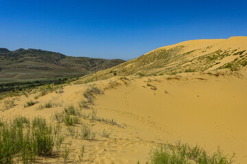 Sand dunes of the Sarykum dune. A natural monument. Dagestan. Russia.